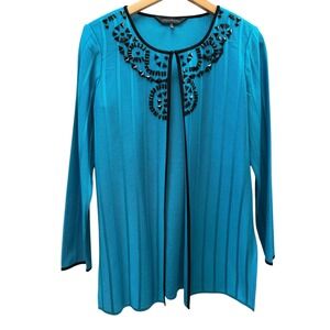Ming Wang Women's Blue Beaded Open‎ Front Knit Cardigan Sweater Size S